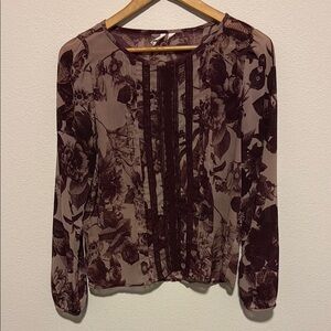 Frenchi Purple Ruched Long Sleeve Sheer Blouse